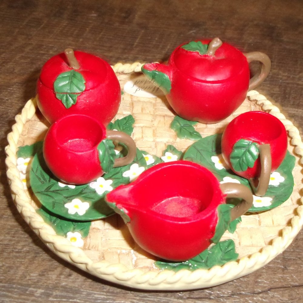 Miniature tea set Afternoon Tea apples dollhouse